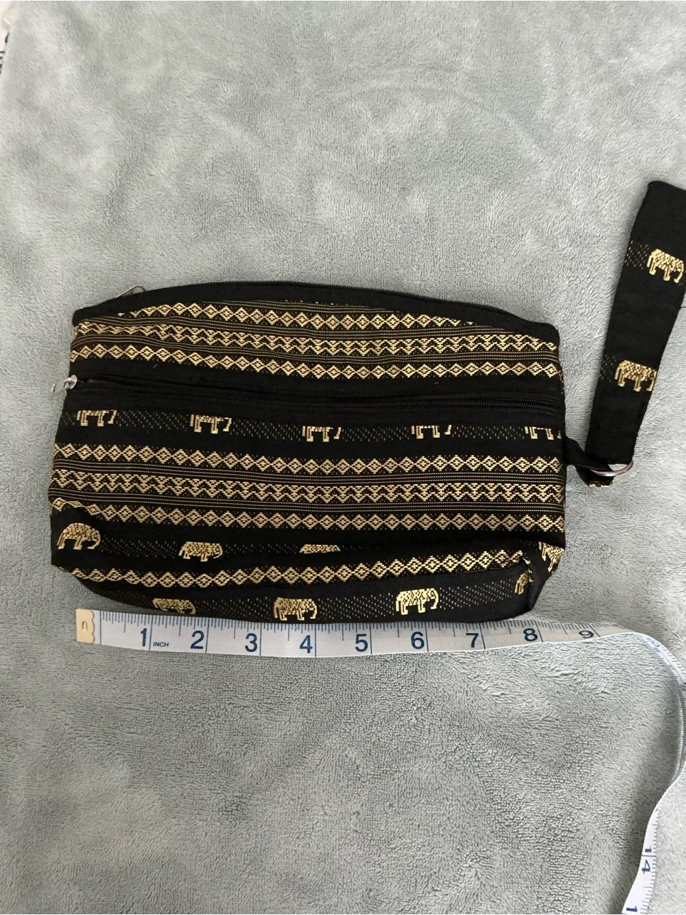 Black & Gold Elephant-Print Wristlet Pouch